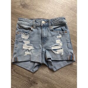 AEROPOSTALE Women High‎ Rise Midi Denim Shorts Light Wash Distressed Cuffed 000